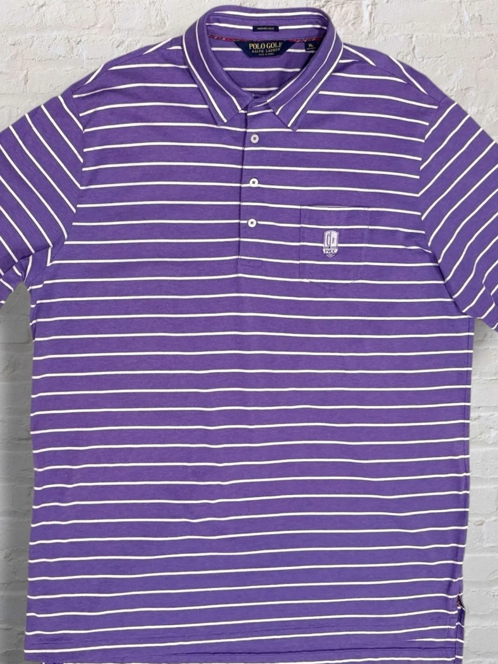 Polo Golf Ralph Lauren Vintage Lisle Polo XL Purple Stripe PVCC Country Clubj